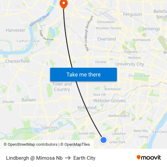 Lindbergh @ Mimosa Nb to Earth City map