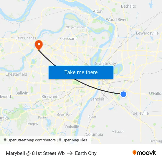 Marybell @ 81st Street Wb to Earth City map