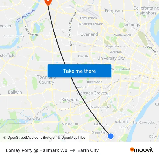 Lemay Ferry @ Hallmark Wb to Earth City map