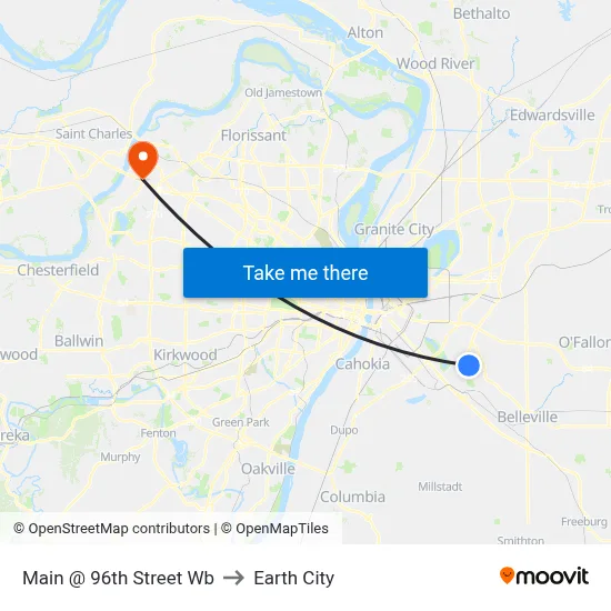 Main @ 96th Street Wb to Earth City map