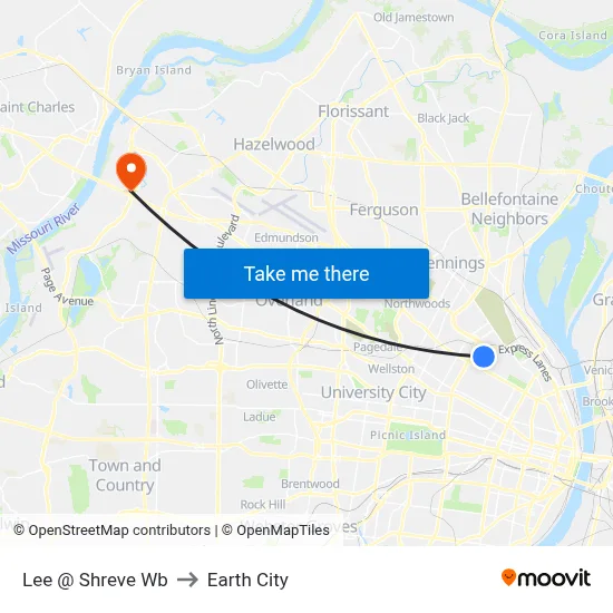 Lee @ Shreve Wb to Earth City map