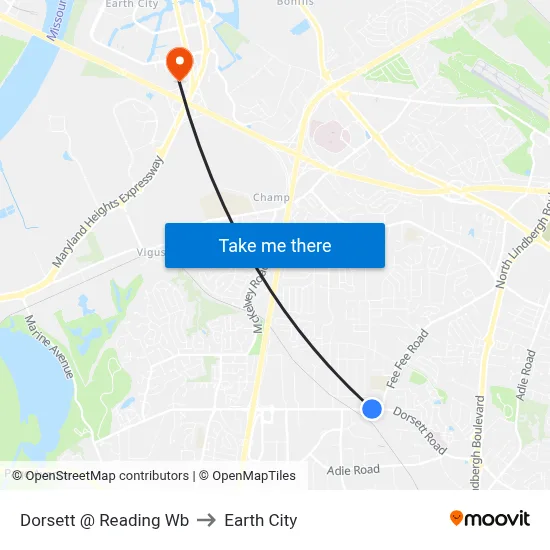 Dorsett @ Reading Wb to Earth City map