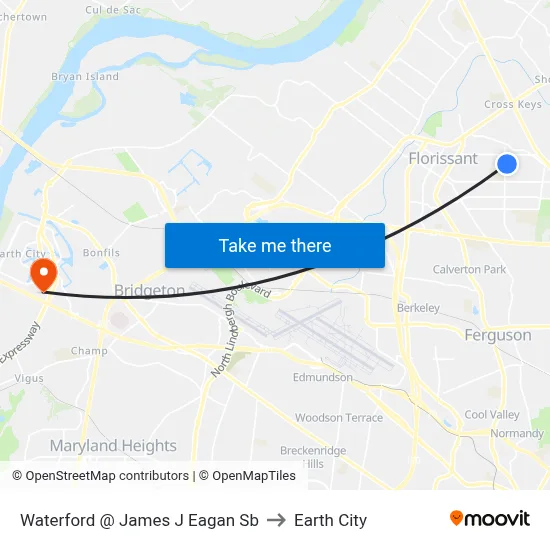 Waterford @ James J Eagan Sb to Earth City map