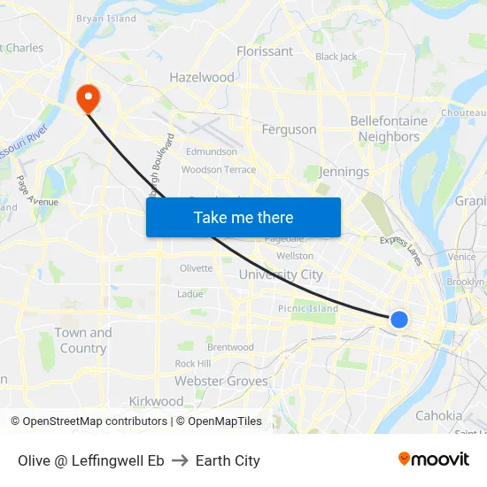 Olive @ Leffingwell Eb to Earth City map