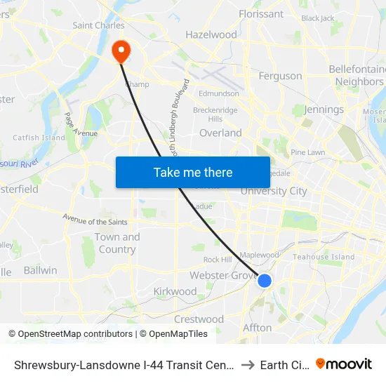 Shrewsbury-Lansdowne I-44 Transit Center to Earth City map