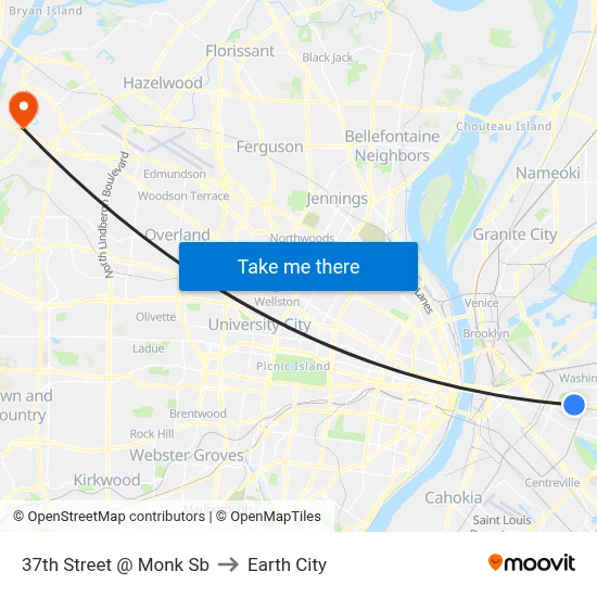 37th Street @ Monk Sb to Earth City map