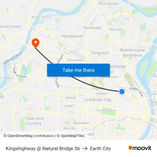 Kingshighway @ Natural Bridge Sb to Earth City map