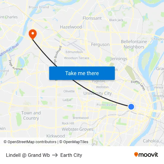 Lindell @ Grand Wb to Earth City map
