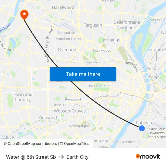 Water @ 6th Street Sb to Earth City map