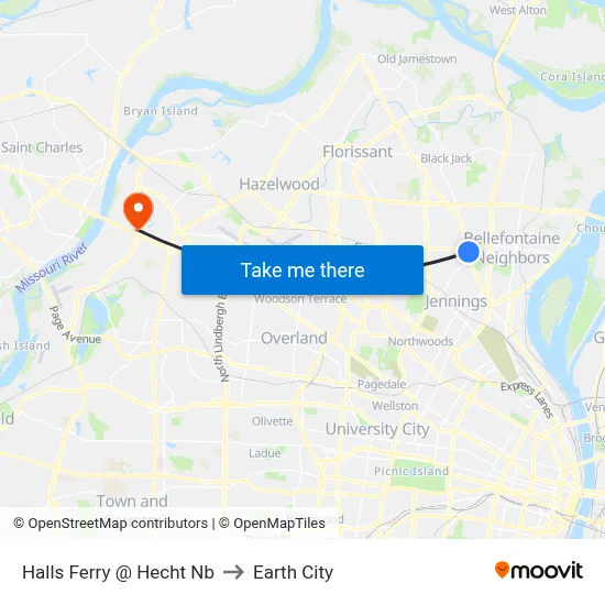Halls Ferry @ Hecht Nb to Earth City map