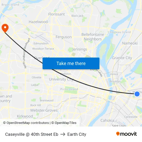 Caseyville @ 40th Street Eb to Earth City map