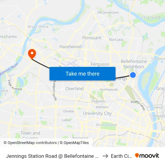 Jennings Station Road @ Bellefontaine Eb to Earth City map