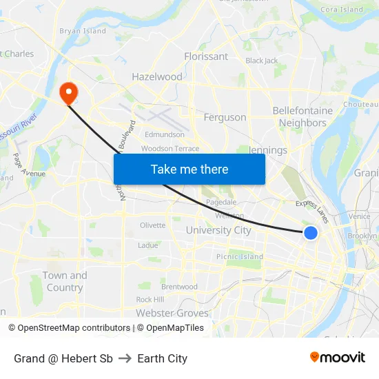 Grand @ Hebert Sb to Earth City map