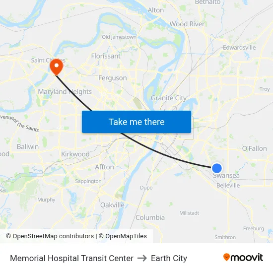 Memorial Hospital Transit Center to Earth City map