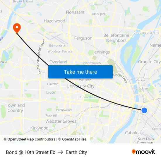 Bond @ 10th Street Eb to Earth City map