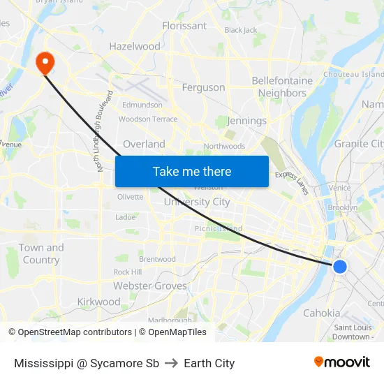 Mississippi @ Sycamore Sb to Earth City map