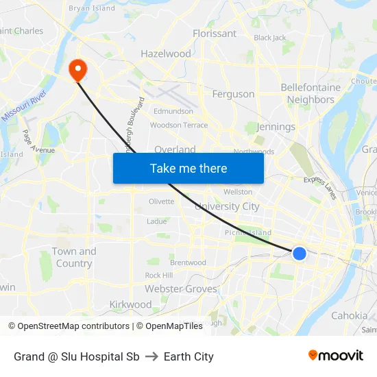 Grand @ Slu Hospital Sb to Earth City map