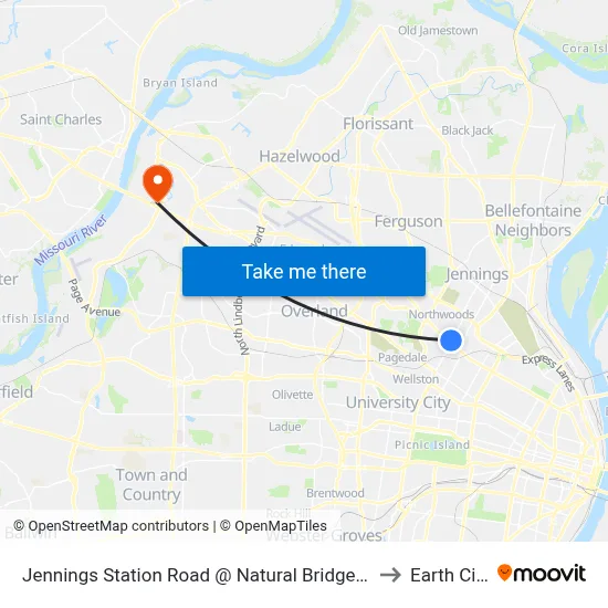 Jennings Station Road @ Natural Bridge Sb to Earth City map