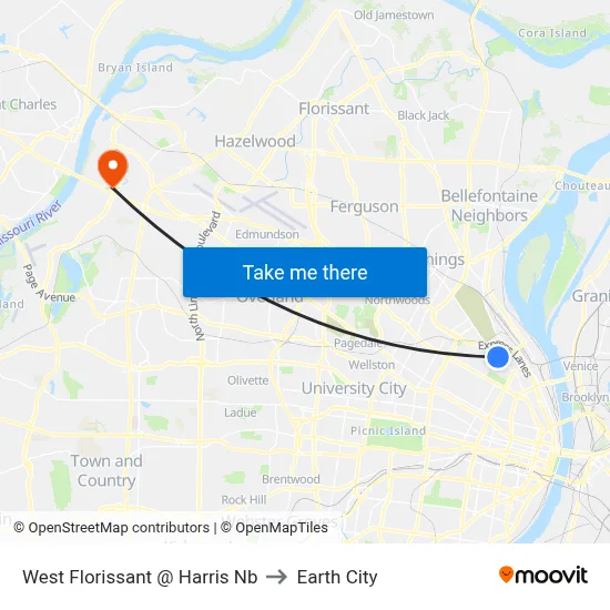 West Florissant @ Harris Nb to Earth City map
