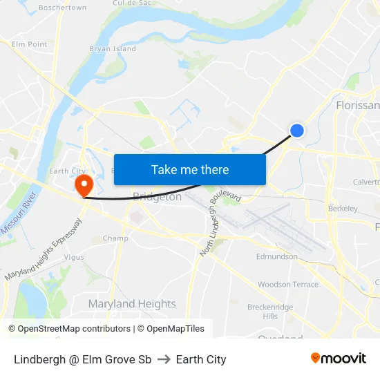Lindbergh @ Elm Grove Sb to Earth City map
