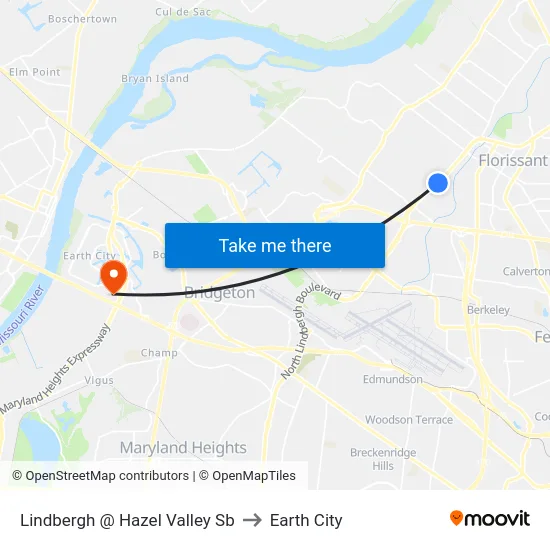 Lindbergh @ Hazel Valley Sb to Earth City map