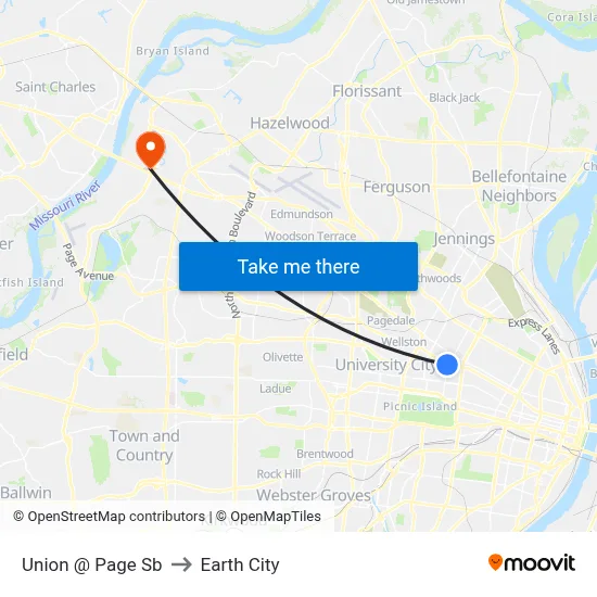 Union @ Page Sb to Earth City map