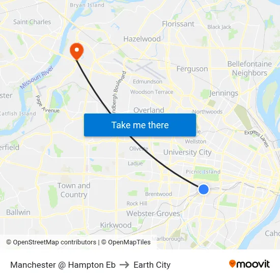 Manchester @ Hampton Eb to Earth City map