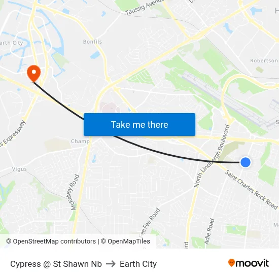 Cypress @ St Shawn Nb to Earth City map