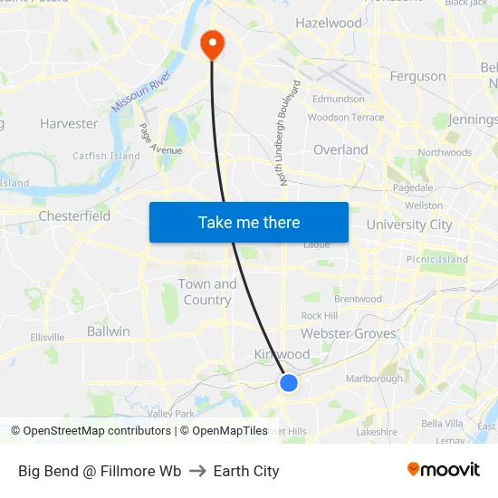 Big Bend @ Fillmore Wb to Earth City map