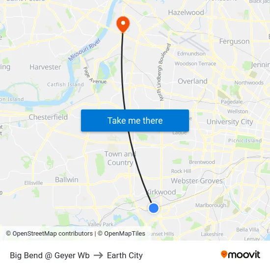 Big Bend @ Geyer Wb to Earth City map