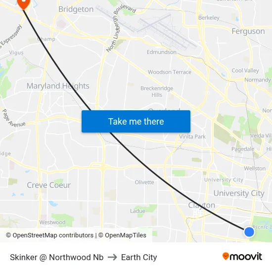Skinker @ Northwood Nb to Earth City map