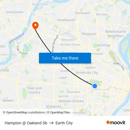 Hampton @ Oakland Sb to Earth City map