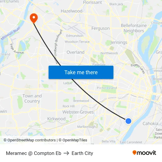 Meramec @ Compton Eb to Earth City map