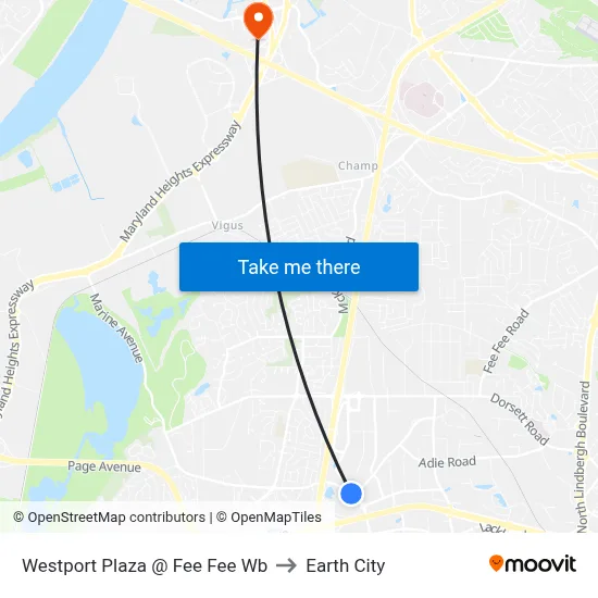Westport Plaza @ Fee Fee Wb to Earth City map
