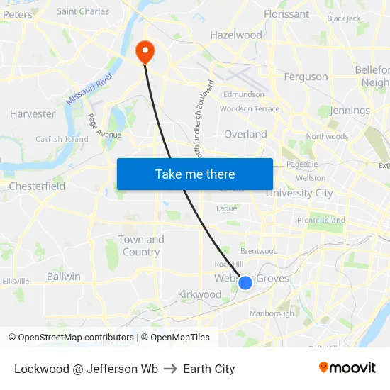 Lockwood @ Jefferson Wb to Earth City map