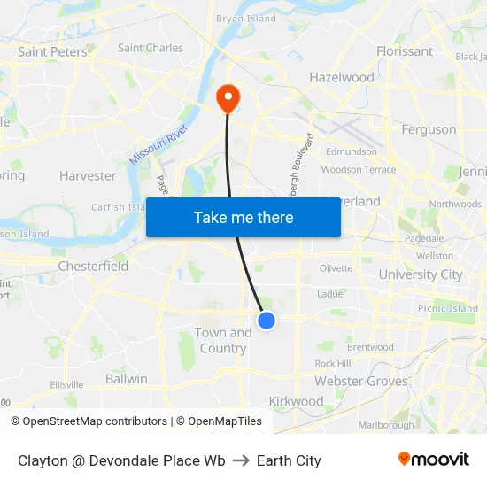 Clayton @ Devondale Place Wb to Earth City map