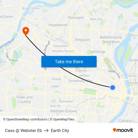 Cass @ Webster Eb to Earth City map