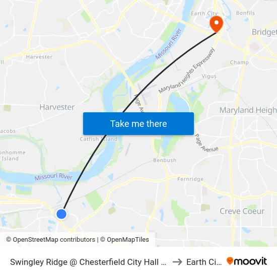 Swingley Ridge @ Chesterfield City Hall Sb to Earth City map