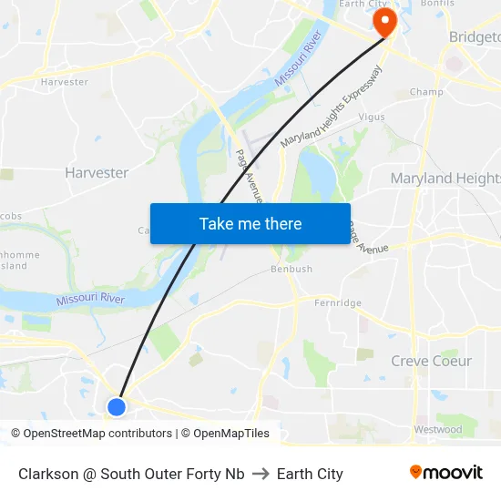 Clarkson @ South Outer Forty Nb to Earth City map