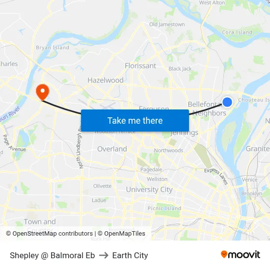 Shepley @ Balmoral Eb to Earth City map