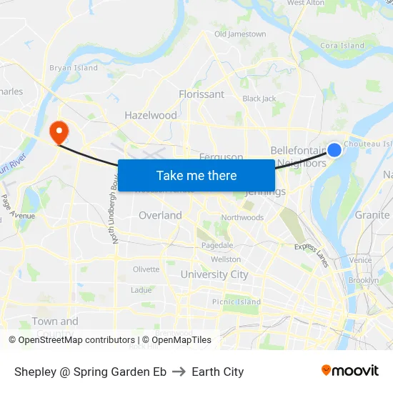 Shepley @ Spring Garden Eb to Earth City map