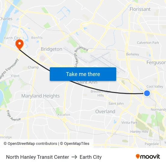 North Hanley Transit Center to Earth City map