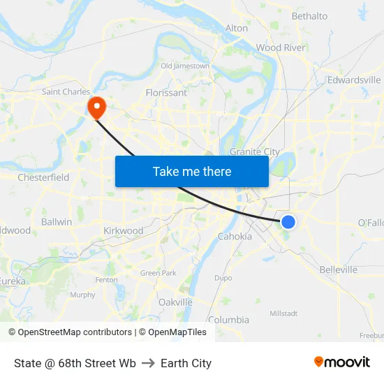 State @ 68th Street Wb to Earth City map