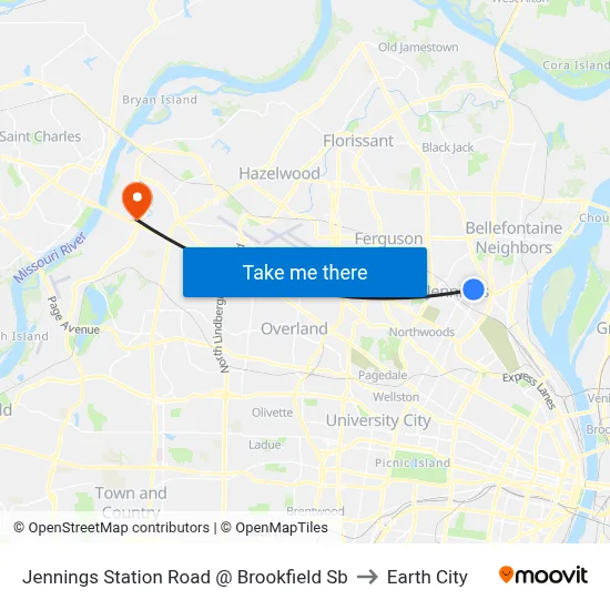 Jennings Station Road @ Brookfield Sb to Earth City map