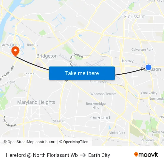 Hereford @ North Florissant Wb to Earth City map