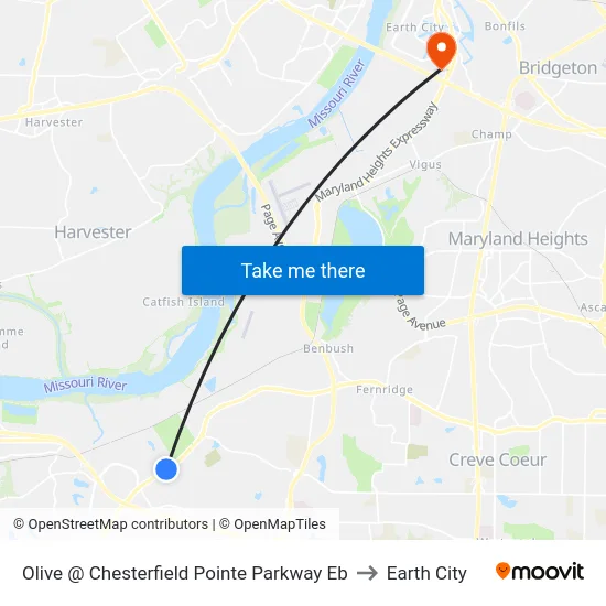 Olive @ Chesterfield Pointe Parkway Eb to Earth City map