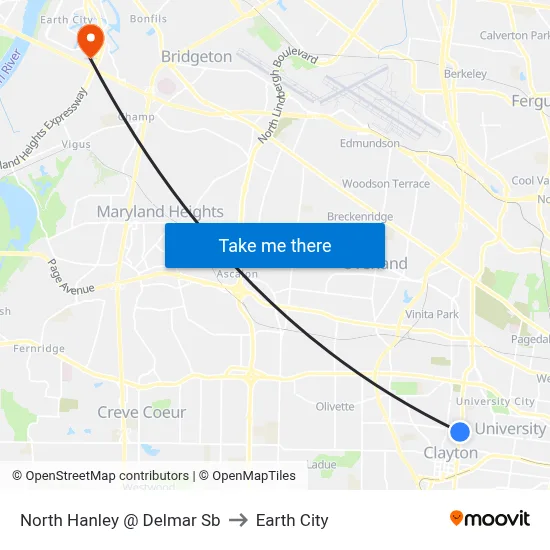 North Hanley @ Delmar Sb to Earth City map