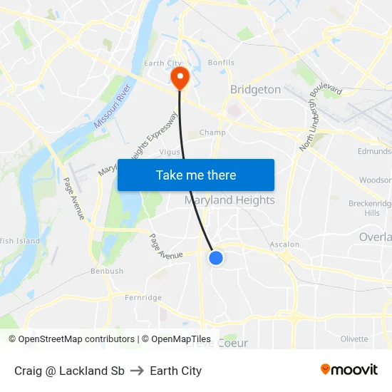 Craig @ Lackland Sb to Earth City map