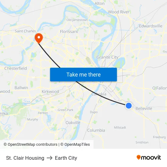 St. Clair Housing to Earth City map