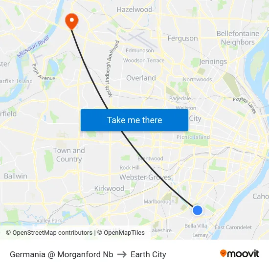 Germania @ Morganford Nb to Earth City map